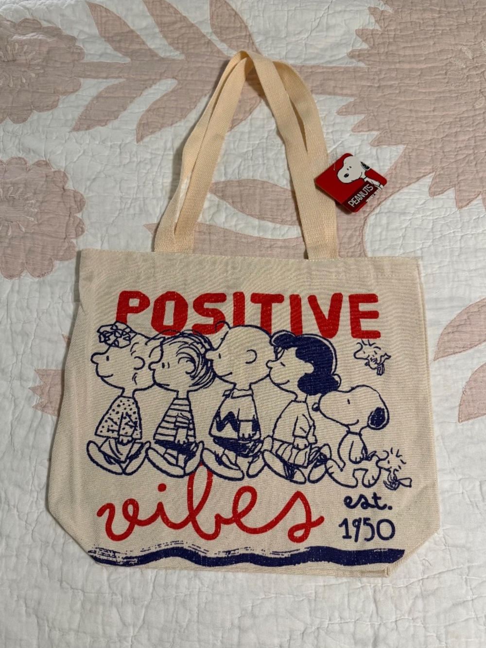NWT - Peanuts Snoopy & Gang Canvas Tote Bag Positive Vibes